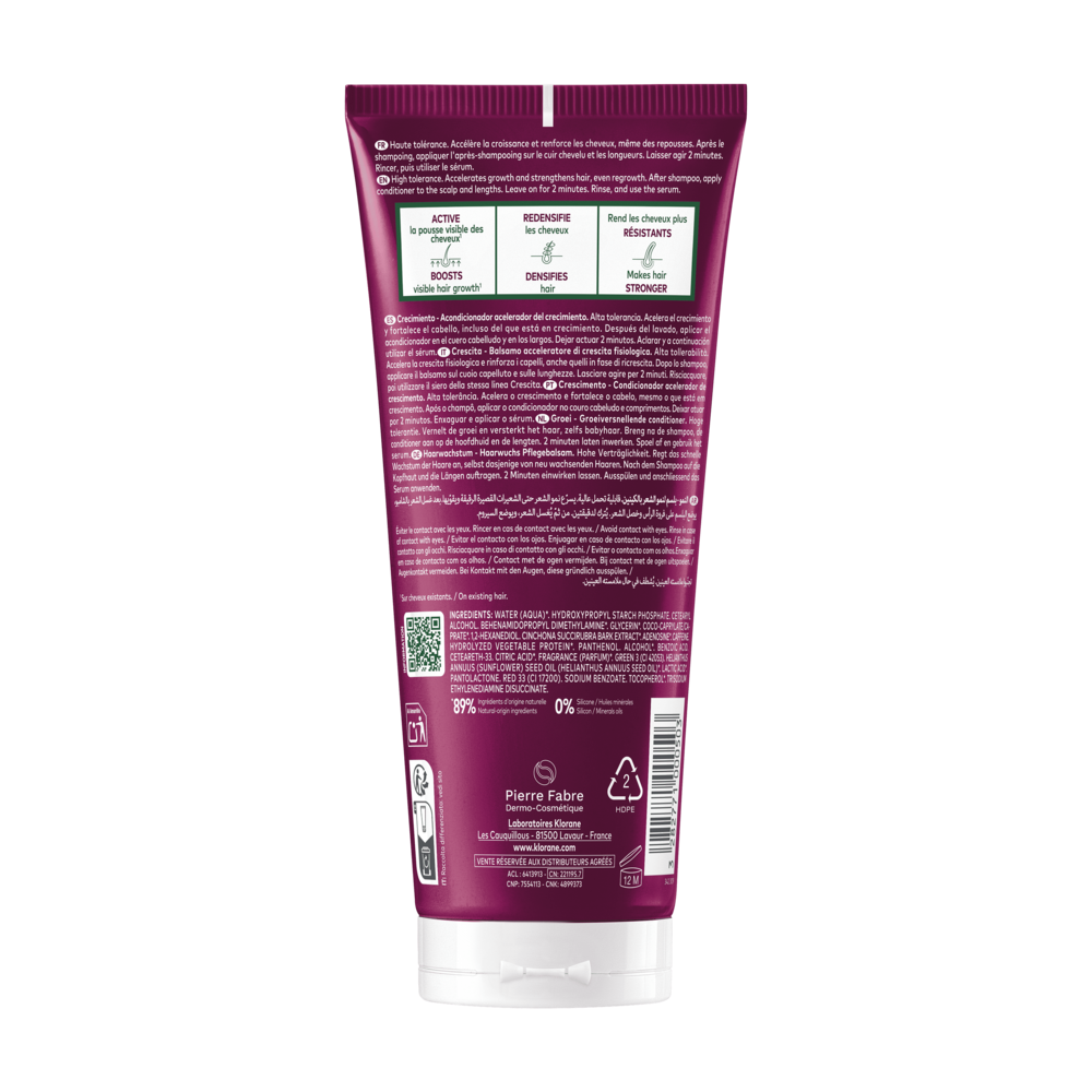 Klorane Quinine Après-shampooing Croissance, Accélérateur de Pousse 200ml