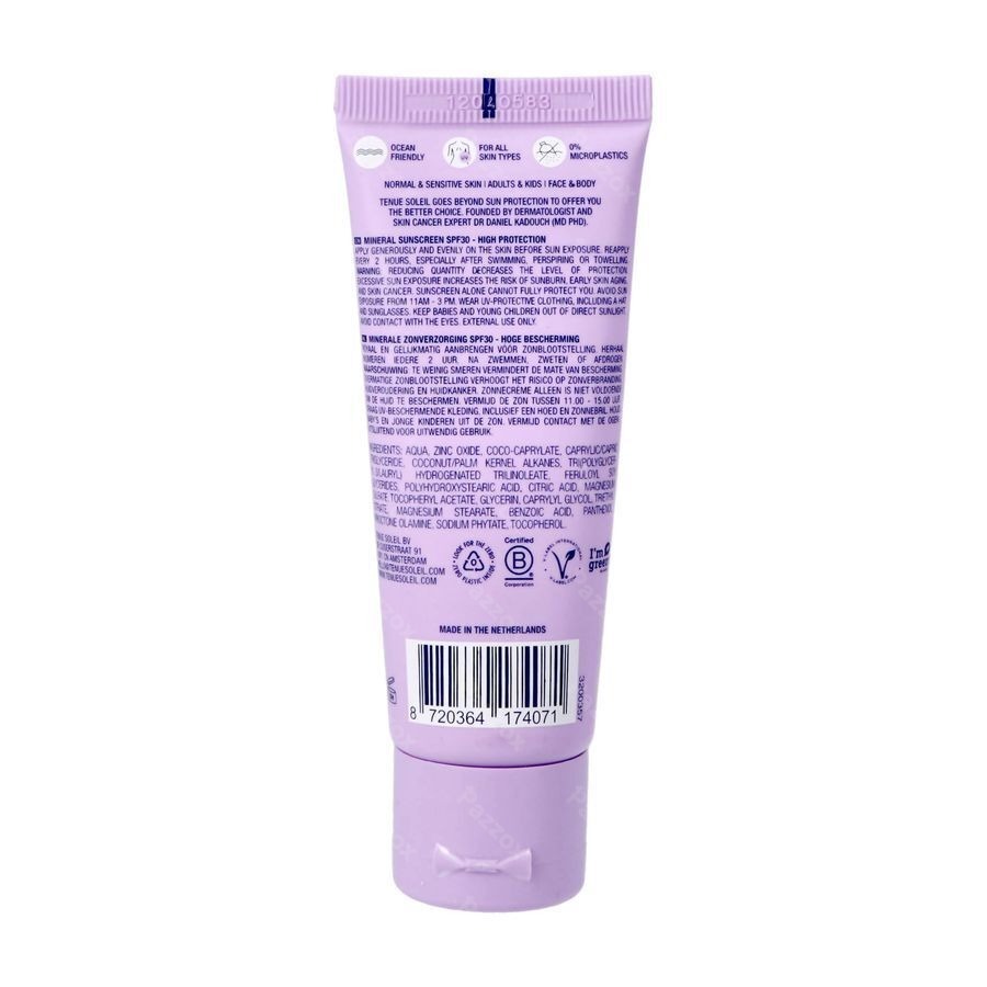 Tenue Soleil Creme Solaire Minerale Spf50 30ml