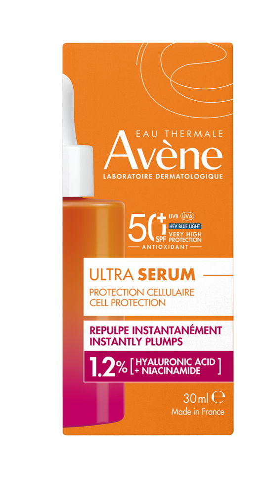 Avène Solaire Ultra Sérum SPF50+ Repulpant anti-âge, Très Haute Protection, Acide hyaluronique & Niacinamide, Peau sensible 30ml