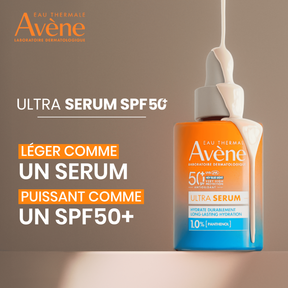Avène Solaire Ultra Sérum SPF50+ Hydratant longue durée, Très Haute Protection, Panthenol, Peau sensible 30ml