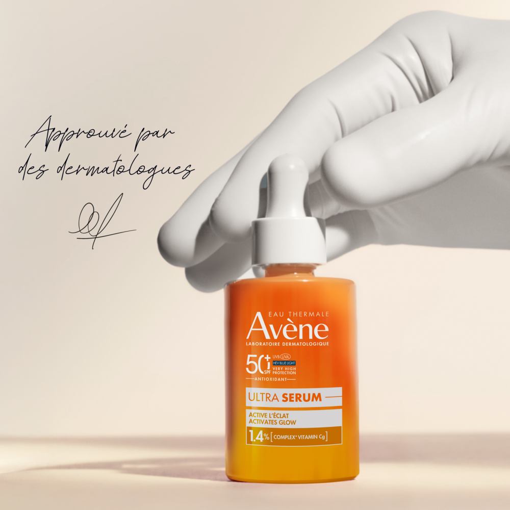 Avène Solaire Ultra Sérum SPF50+ Activateur d'éclat, Très Haute Protection, Vitamine Cg, Peau sensible 30ml