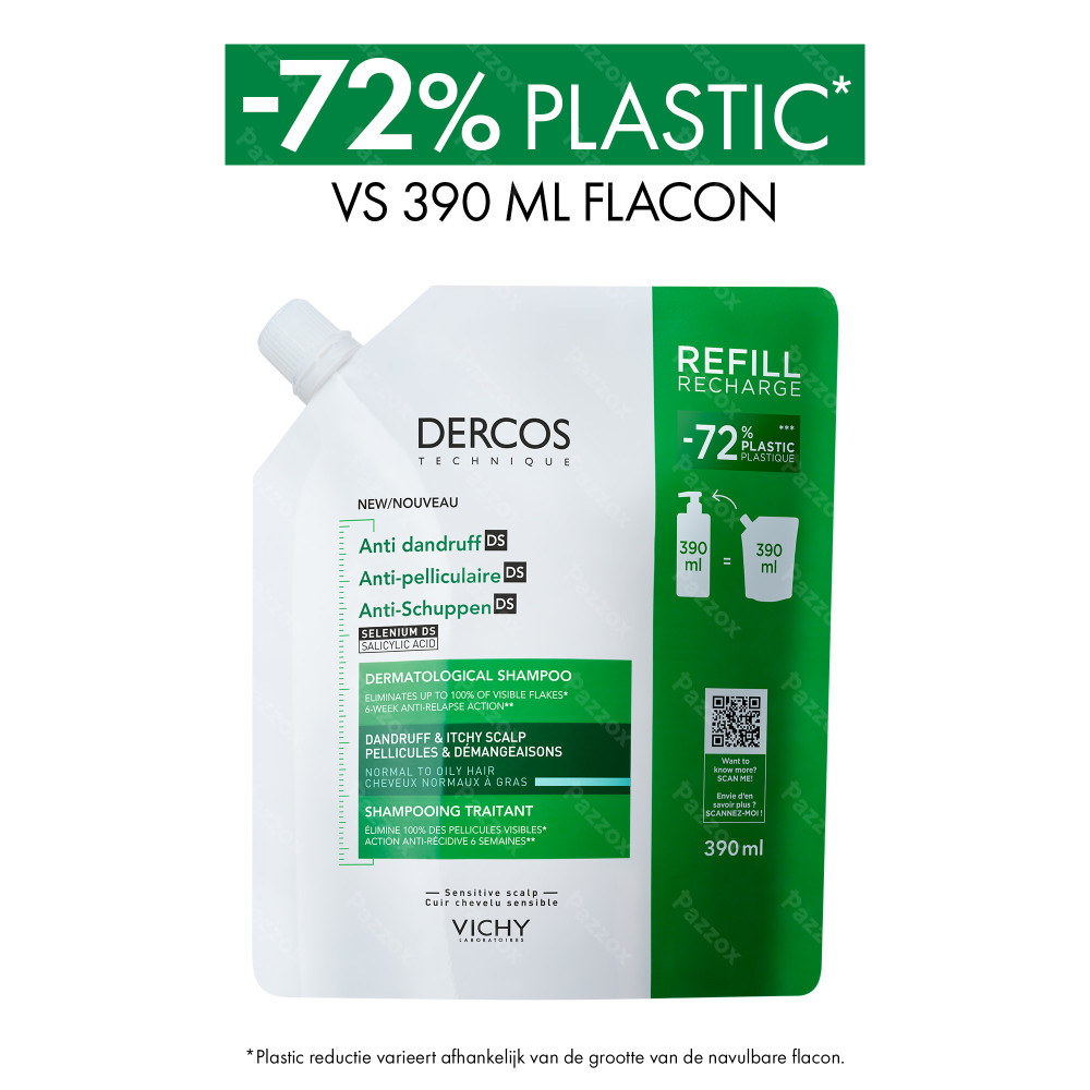Vichy Dercos Shampooing Anti-Pelliculaire DS Recharge Cheveux Normaux à Gras