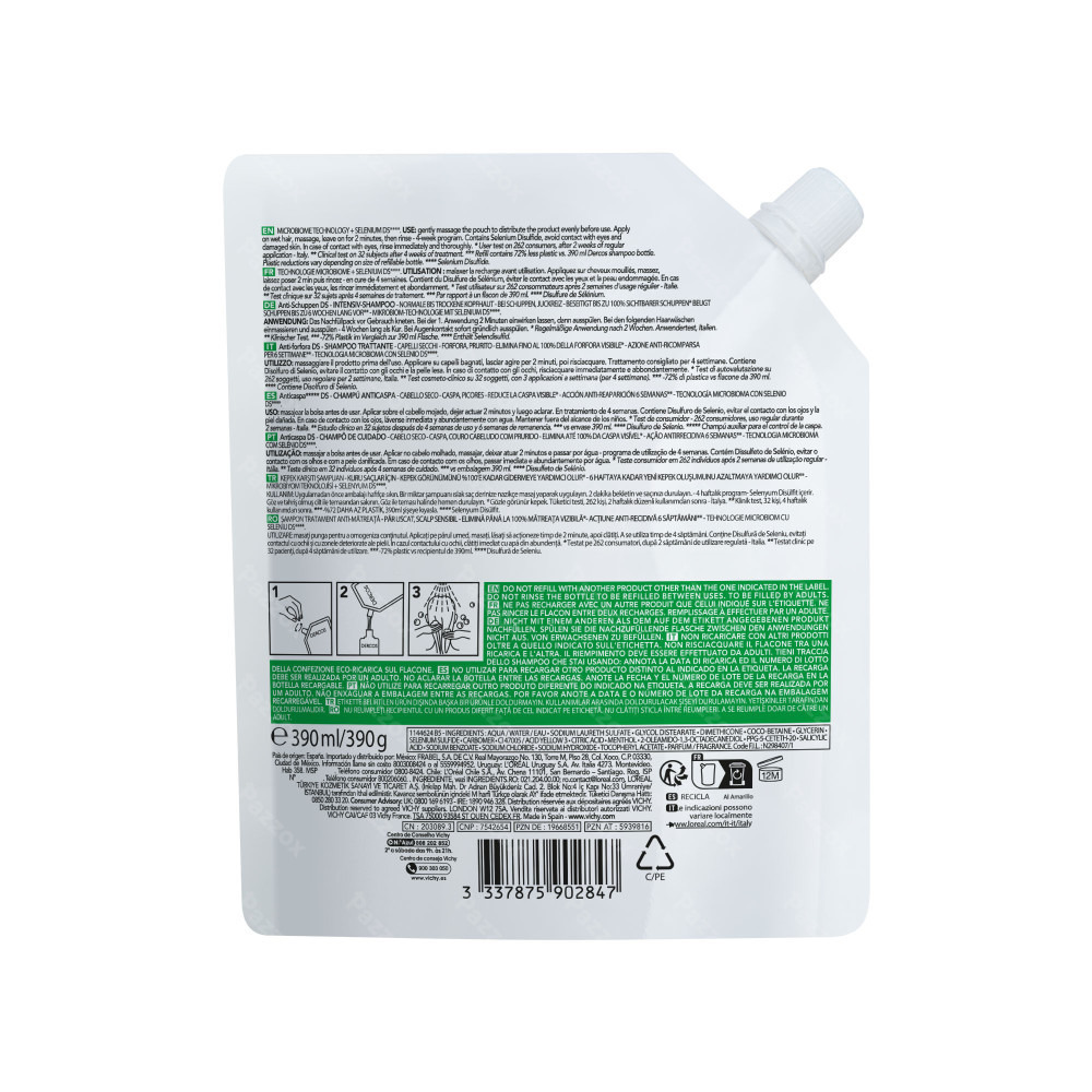 Vichy Dercos Shampooing Anti-Pelliculaire Recharge Cheveux Secs 390ml