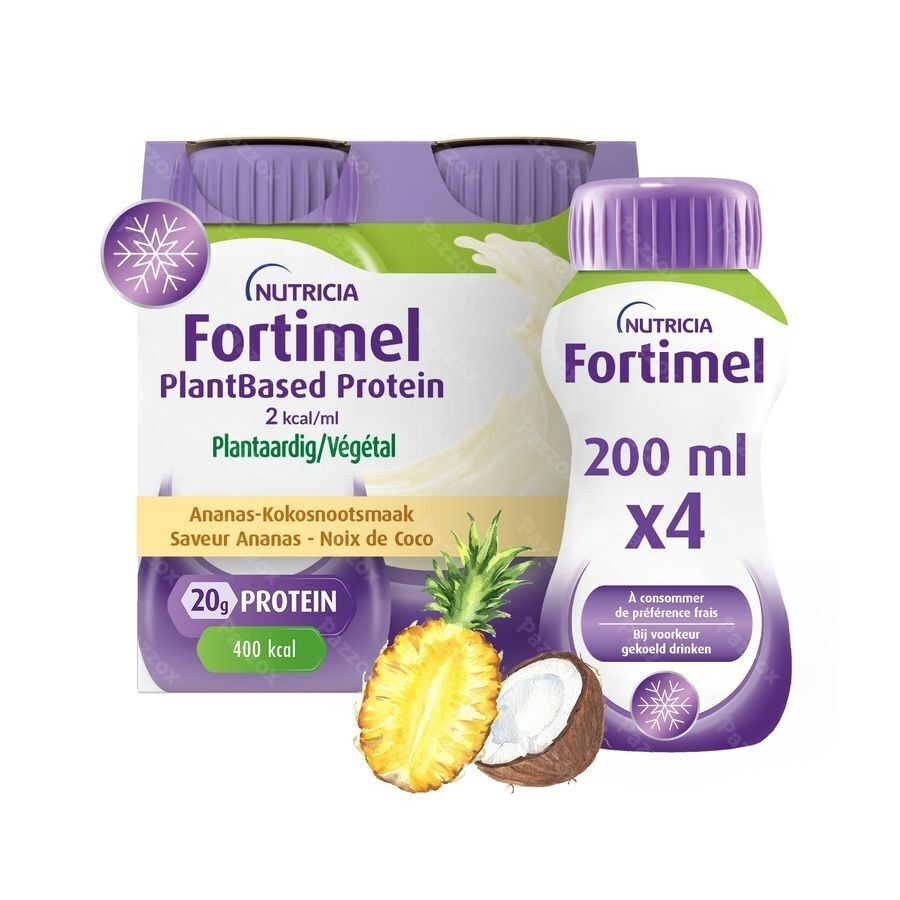 Fortimel PlantBased Protein 2kcal Saveur Ananas-Noix de Coco Complément Nutritionnel Dénutrition Bouteilles 4x200ml 