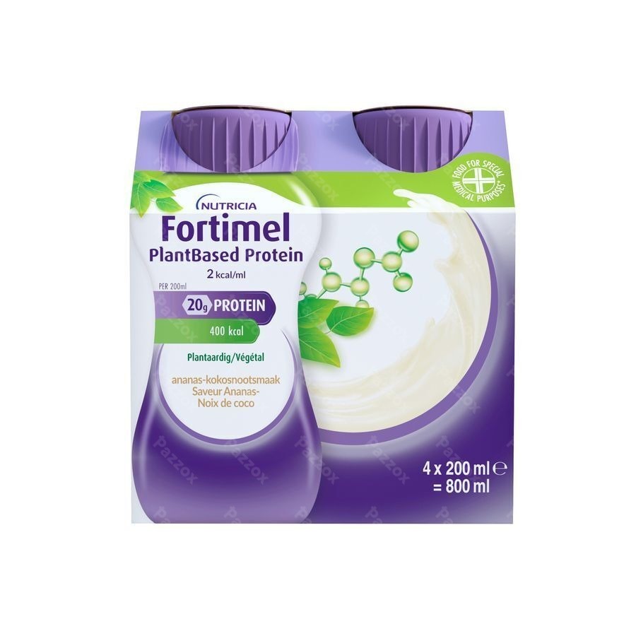 Fortimel PlantBased Protein 2kcal Saveur Ananas-Noix de Coco Complément Nutritionnel Dénutrition Bouteilles 4x200ml 