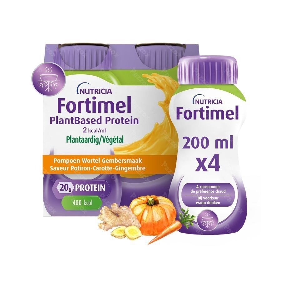Fortimel PlantBased Protein 2kcal Saveur Potiron-Carotte-Gingembre Complément Nutritionnel Dénutrition Bouteilles 4x200ml