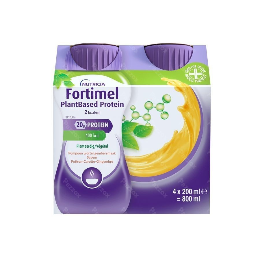 Fortimel PlantBased Protein 2kcal Saveur Potiron-Carotte-Gingembre Complément Nutritionnel Dénutrition Bouteilles 4x200ml