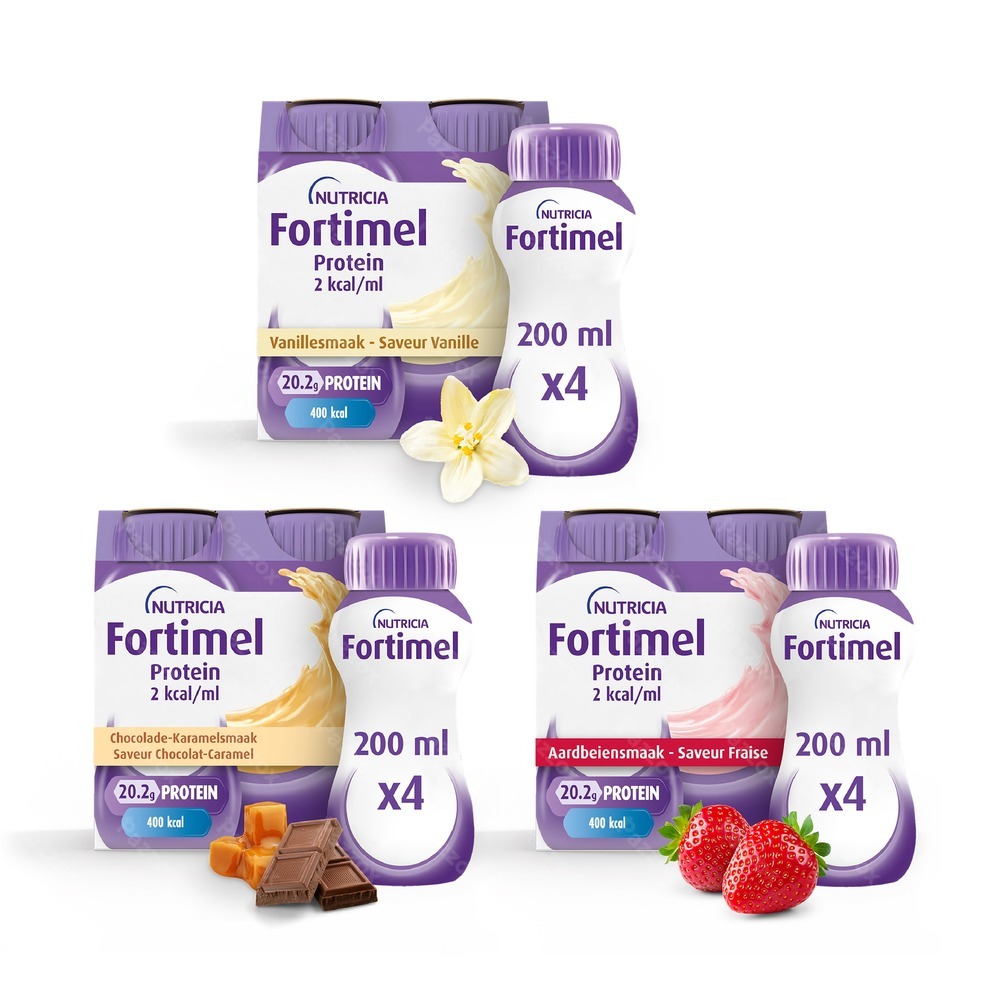 Fortimel Protein 2 Kcal Pack Vanille-Chocolat-Caramel-Fraise Complément Nutritionnel Dénutrition 12x200ml