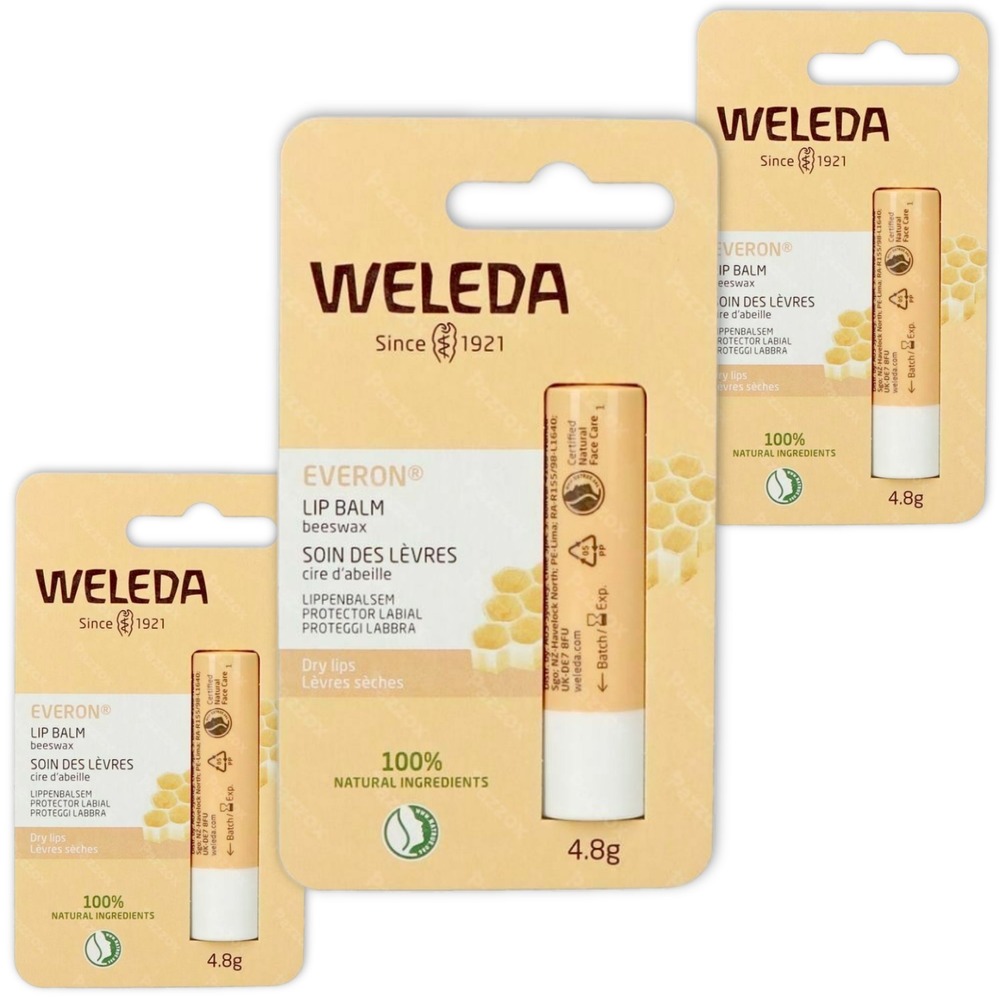 Weleda Everon Baume de Lèvres Stick 3 x 4,8 g Paquet Promo